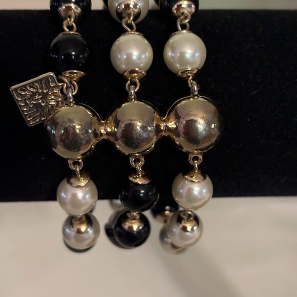 Anne Klein Black and White Pearl Necklace (43") and Bracelet (8") with 3 Strands - Picture 12 of 15